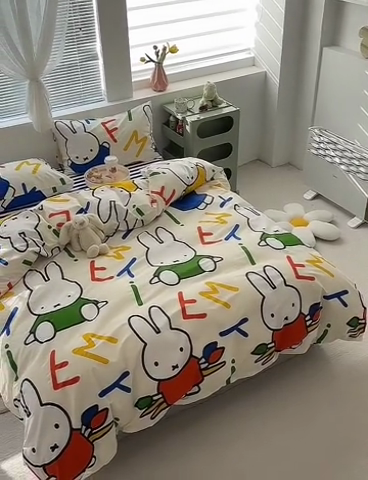 91家纺网 家纺一手货源 找家纺 怡家居  2023新款全棉米菲兔四件套 多彩米菲