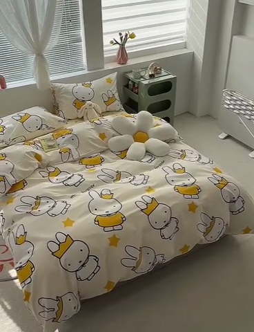 91家纺网 家纺一手货源 找家纺 怡家居  2023新款全棉米菲兔四件套 米菲公主