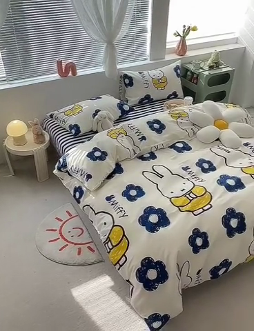 91家纺网 家纺一手货源 找家纺 怡家居  2023新款全棉米菲兔四件套 花朵米菲