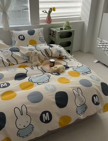 91家纺网 家纺一手货源 找家纺 怡家居  2023新款全棉米菲兔四件套 梦幻米菲