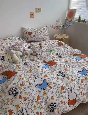 91家纺网 家纺一手货源 找家纺 怡家居  2023新款全棉米菲兔四件套 开心米菲