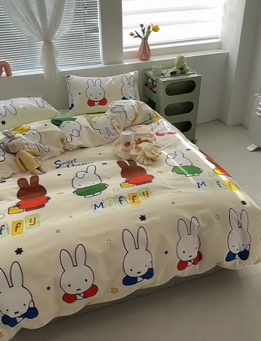 91家纺网 家纺一手货源 找家纺 怡家居  2023新款全棉米菲兔四件套 米菲伙伴