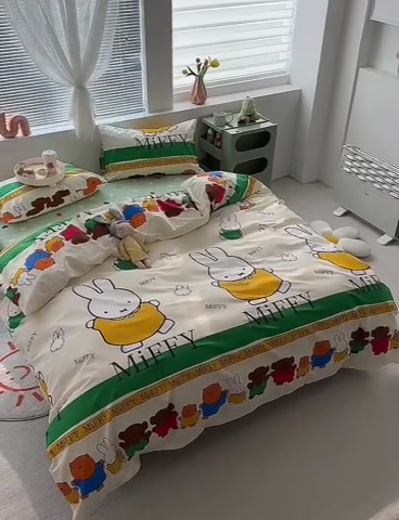 91家纺网 家纺一手货源 找家纺 怡家居  2023新款全棉米菲兔四件套 米菲家族