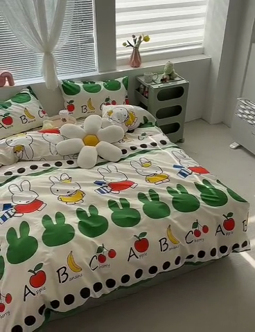 91家纺网 家纺一手货源 找家纺 怡家居  2023新款全棉米菲兔四件套 勤劳米菲