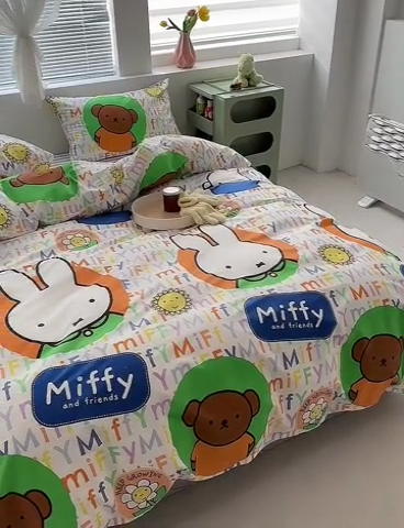 91家纺网 家纺一手货源 找家纺 怡家居  2023新款全棉米菲兔四件套 小熊米菲