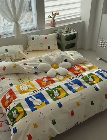 91家纺网 家纺一手货源 找家纺 怡家居  2023新款全棉米菲兔四件套 星月米菲