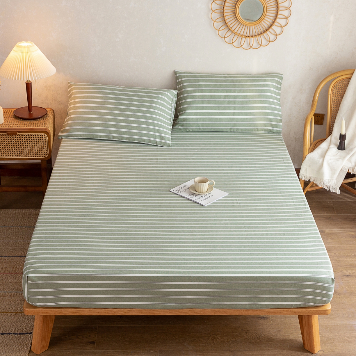 91家纺网 家纺一手货源 找家纺 棉乐町家居2025新款老粗布床笠 鸿雁