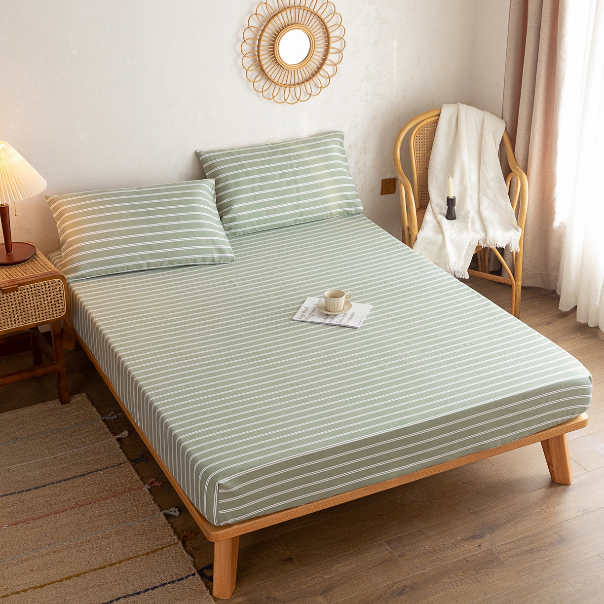 91家纺网 家纺一手货源 找家纺 棉乐町家居2025新款老粗布床笠 鸿雁