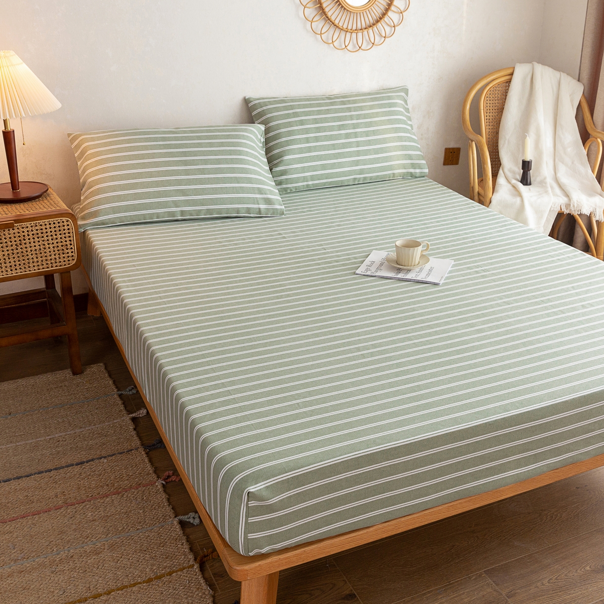 91家纺网 家纺一手货源 找家纺 棉乐町家居2025新款老粗布床笠 鸿雁