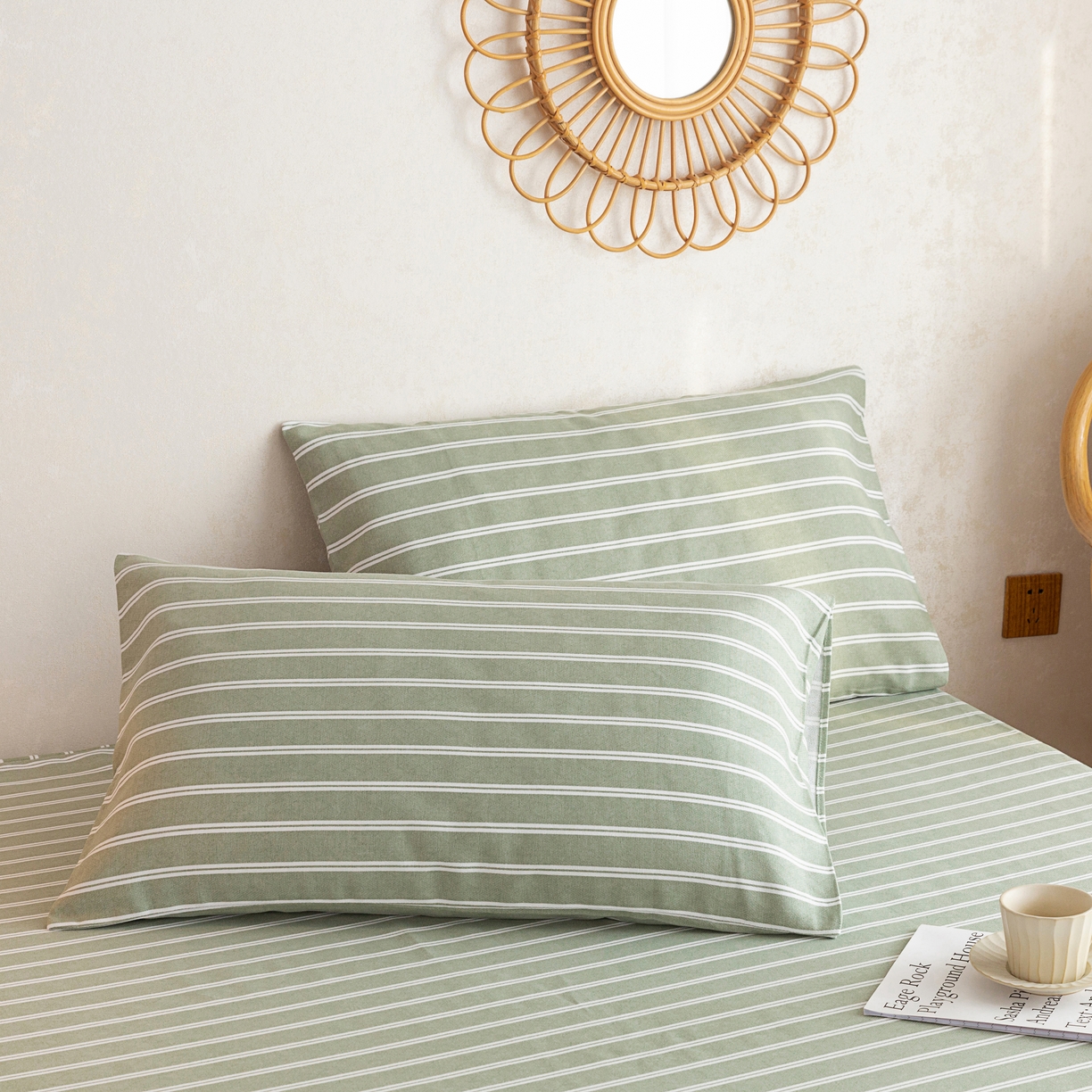 91家纺网 家纺一手货源 找家纺 棉乐町家居2025新款老粗布床笠 鸿雁