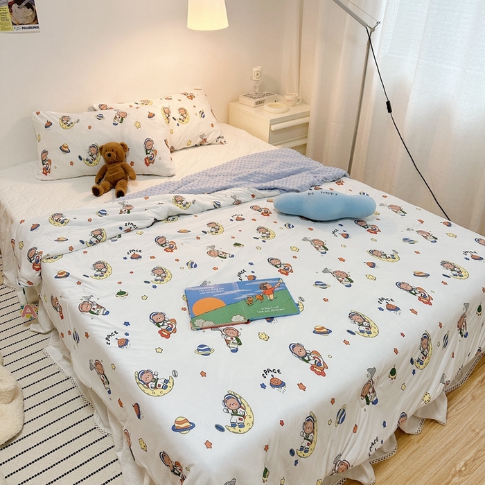 91家纺网 家纺一手货源 找家纺 有货2023爆款春夏夏凉被小清新春秋被卡通针织棉豆豆被 太空熊