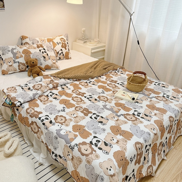 91家纺网 家纺一手货源 找家纺 有货2023爆款春夏夏凉被小清新春秋被卡通针织棉豆豆被 森林派对