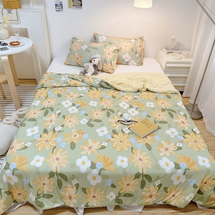 有货2023爆款春夏夏凉被小清新春秋被卡通针织棉豆豆被 向日葵