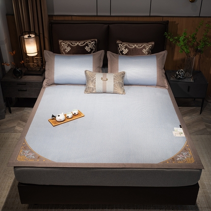 席佬大2025新款艾草养生双面冰藤 绣面芙蓉+蓝色