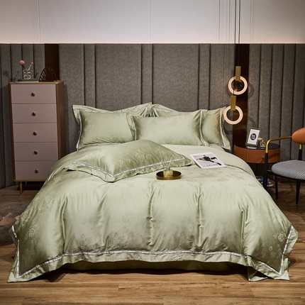 星尚 2023新款100支长绒棉提花四件套  玫瑰-草绿