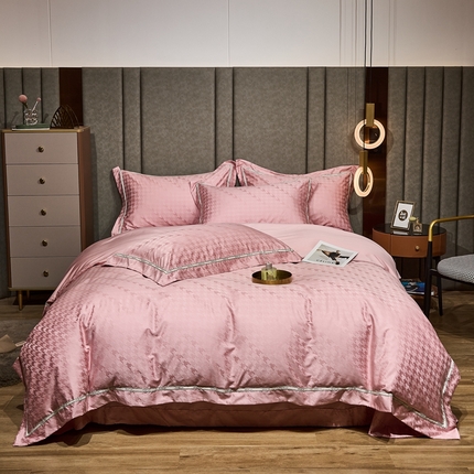 星尚 2023新款100支长绒棉提花四件套  千鸟格-浅豆沙