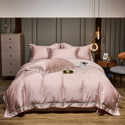 星尚 2023新款100支长绒棉提花四件套  香奈-藕粉