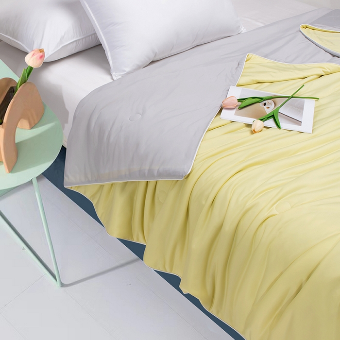 91家纺网 家纺一手货源 找家纺 若未家居 新款100%纯锦纶5A抗菌纤维填充凉皮冰激凌凉感夏被 柠檬黄