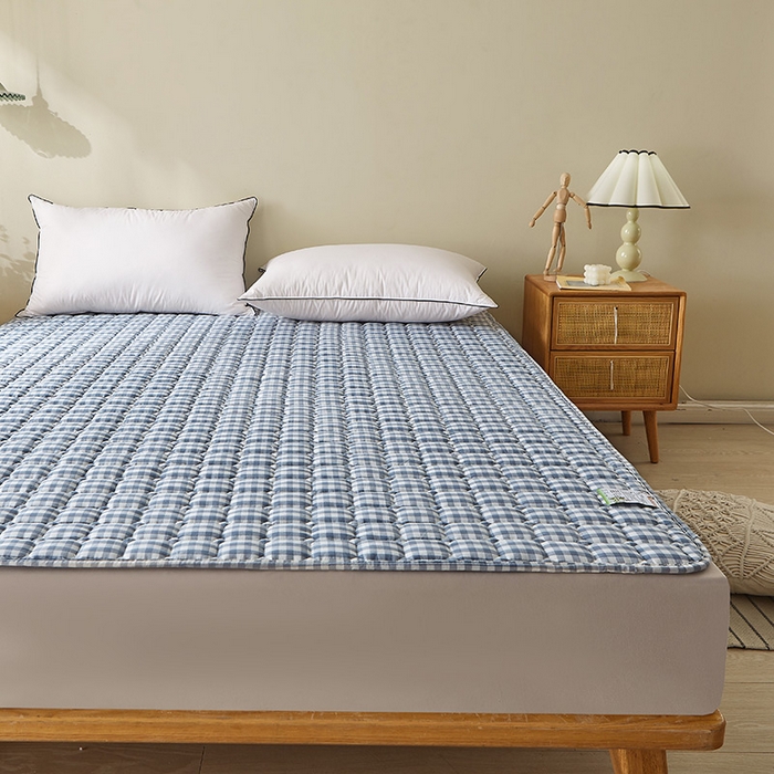 91家纺网 家纺一手货源 找家纺 富威堡 2023新款棉花薄褥子保护垫床垫垫子 蓝小格