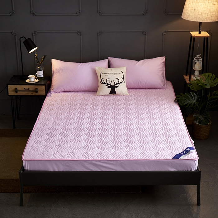 91家纺网 家纺一手货源 找家纺 苏木年华2023新款全棉13372夹棉加厚床笠全棉席梦思保护套 粉色