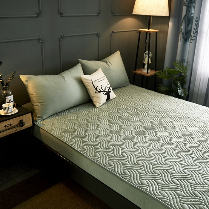 91家纺网 家纺一手货源 找家纺 苏木年华2023新款全棉13372夹棉加厚床笠全棉席梦思保护套 绿色