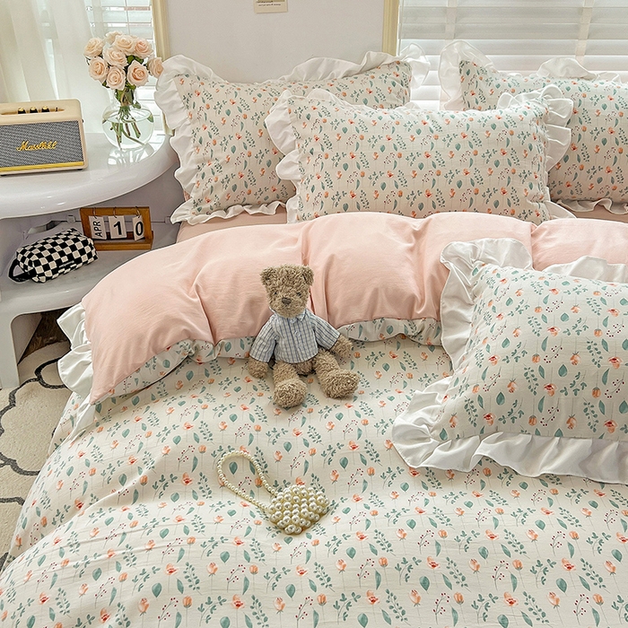 91家纺网 家纺一手货源 找家纺 澳梵 2023新款【怦然心动】系列-水洗棉麻双层纱四件套 爱丽丝