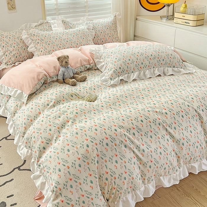 91家纺网 家纺一手货源 找家纺 澳梵 2023新款【怦然心动】系列-水洗棉麻双层纱四件套 爱丽丝