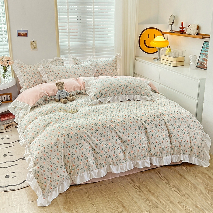 91家纺网 家纺一手货源 找家纺 澳梵 2023新款【怦然心动】系列-水洗棉麻双层纱四件套 爱丽丝