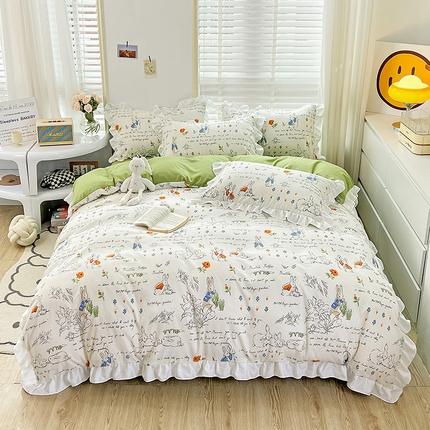 澳梵 2023新款【怦然心动】系列-水洗棉麻双层纱四件套 彼得兔