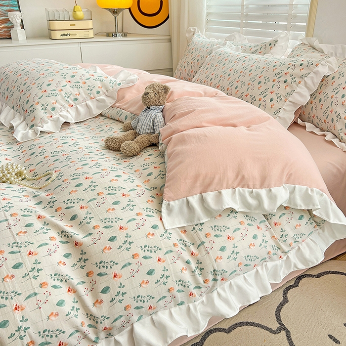 91家纺网 家纺一手货源 找家纺 澳梵 2023新款【怦然心动】系列-水洗棉麻双层纱四件套 爱丽丝