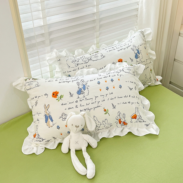 91家纺网 家纺一手货源 找家纺 澳梵 2023新款【怦然心动】系列-水洗棉麻双层纱四件套 彼得兔