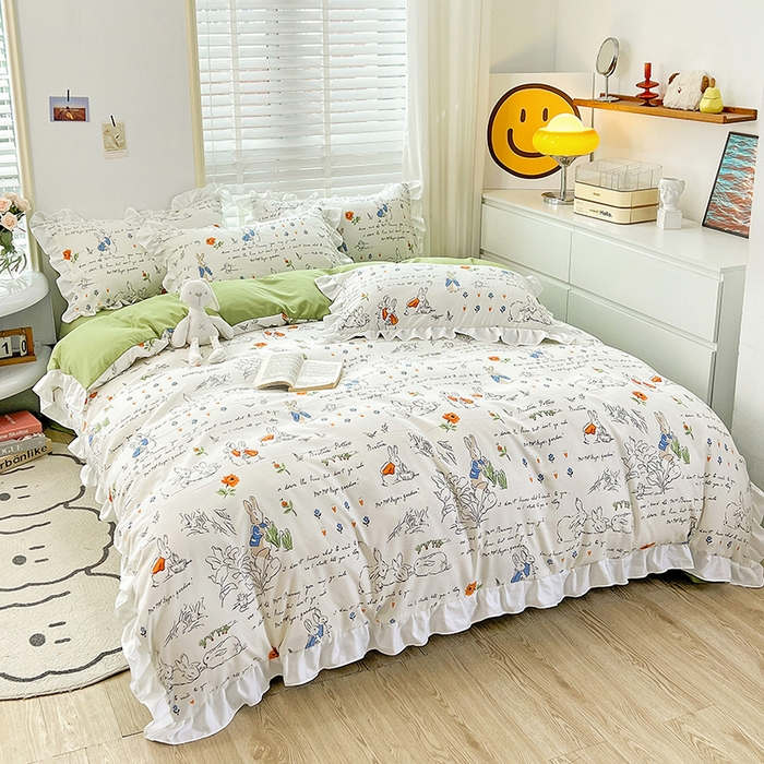 91家纺网 家纺一手货源 找家纺 澳梵 2023新款【怦然心动】系列-水洗棉麻双层纱四件套 彼得兔