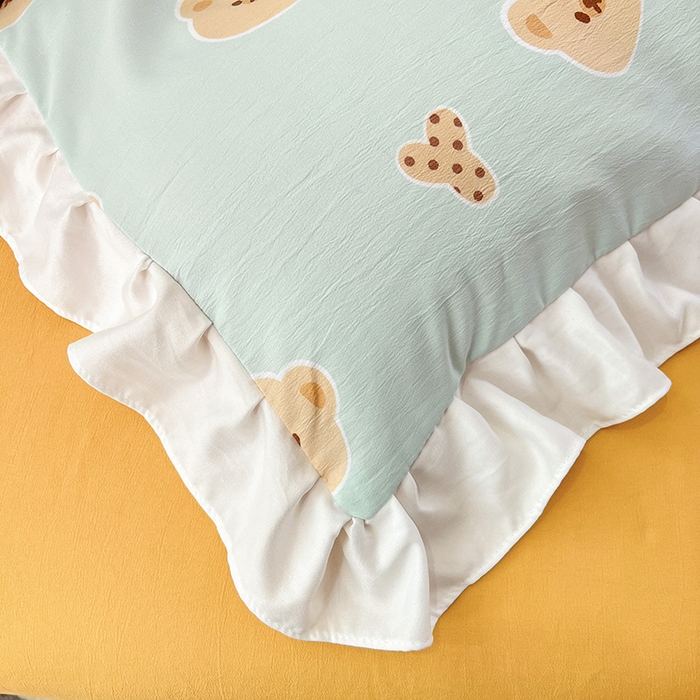 91家纺网 家纺一手货源 找家纺 澳梵 2023新款【怦然心动】系列-水洗棉麻双层纱四件套 嘟嘟熊