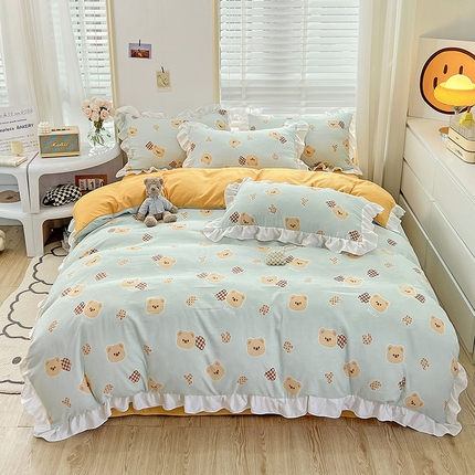 澳梵 2023新款【怦然心动】系列-水洗棉麻双层纱四件套 嘟嘟熊