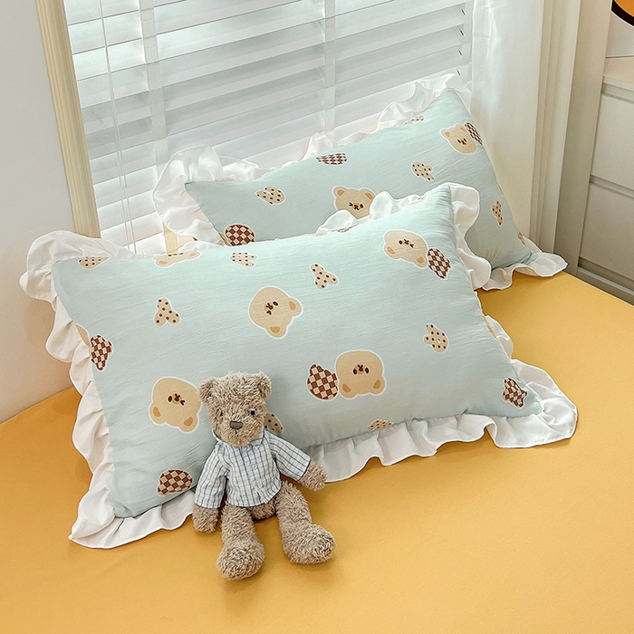 91家纺网 家纺一手货源 找家纺 澳梵 2023新款【怦然心动】系列-水洗棉麻双层纱四件套 嘟嘟熊