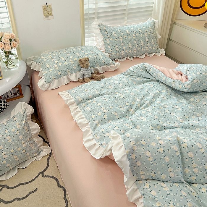 91家纺网 家纺一手货源 找家纺 澳梵 2023新款【怦然心动】系列-水洗棉麻双层纱四件套 朵拉