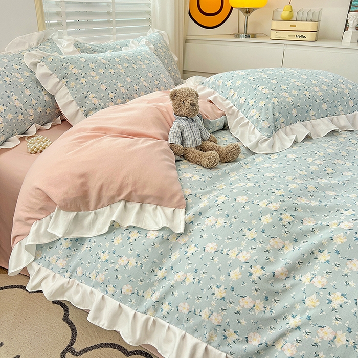 91家纺网 家纺一手货源 找家纺 澳梵 2023新款【怦然心动】系列-水洗棉麻双层纱四件套 朵拉