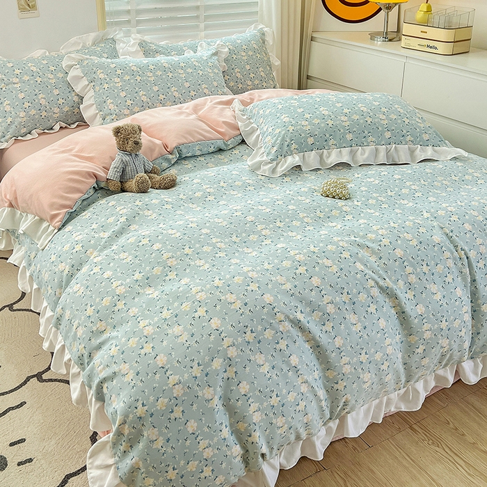 91家纺网 家纺一手货源 找家纺 澳梵 2023新款【怦然心动】系列-水洗棉麻双层纱四件套 朵拉