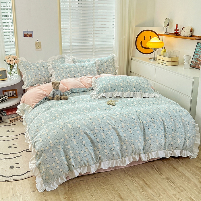 91家纺网 家纺一手货源 找家纺 澳梵 2023新款【怦然心动】系列-水洗棉麻双层纱四件套 朵拉