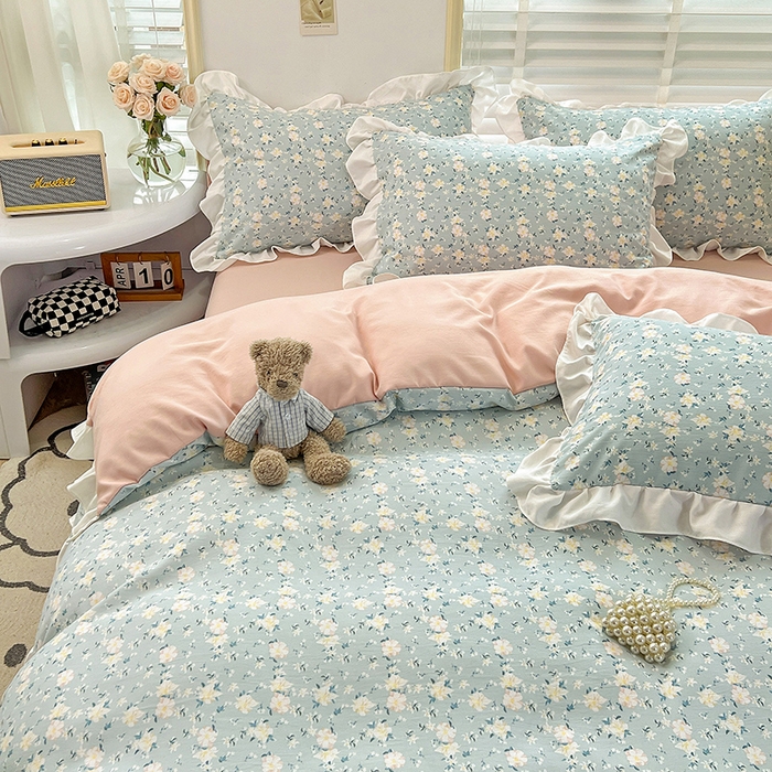 91家纺网 家纺一手货源 找家纺 澳梵 2023新款【怦然心动】系列-水洗棉麻双层纱四件套 朵拉