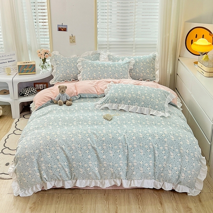 澳梵 2023新款【怦然心动】系列-水洗棉麻双层纱四件套 朵拉