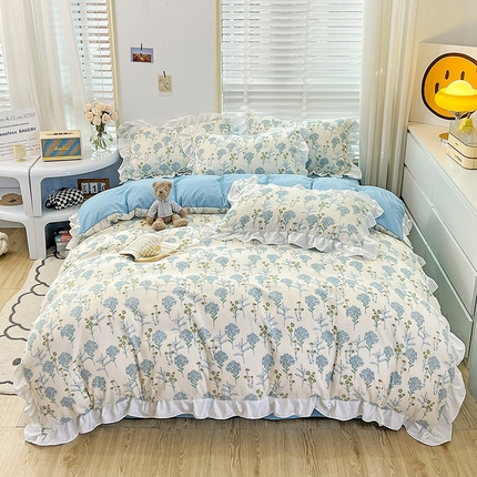 澳梵 2023新款【怦然心动】系列-水洗棉麻双层纱四件套 海芋恋人-蓝