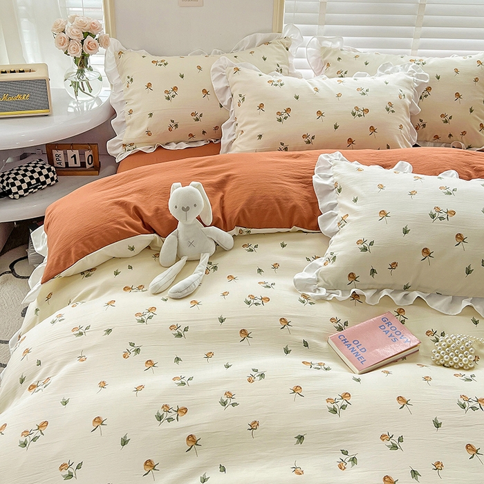 91家纺网 家纺一手货源 找家纺 澳梵 2023新款【怦然心动】系列-水洗棉麻双层纱四件套 花颂