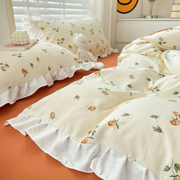 91家纺网 家纺一手货源 找家纺 澳梵 2023新款【怦然心动】系列-水洗棉麻双层纱四件套 花颂