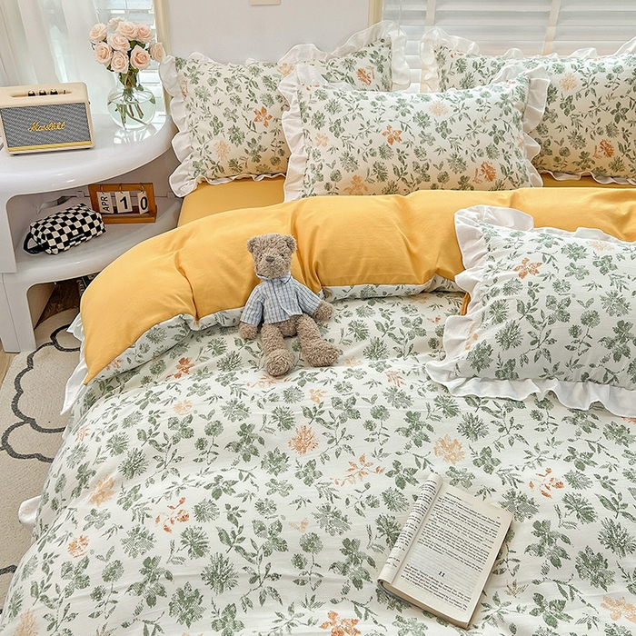 91家纺网 家纺一手货源 找家纺 澳梵 2023新款【怦然心动】系列-水洗棉麻双层纱四件套 绿影