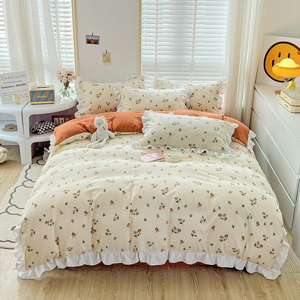 澳梵 2023新款【怦然心动】系列-水洗棉麻双层纱四件套 花颂