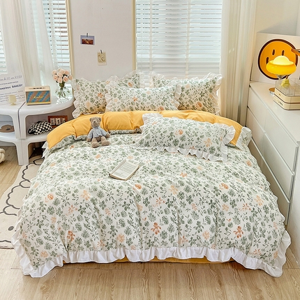 澳梵 2023新款【怦然心动】系列-水洗棉麻双层纱四件套 绿影