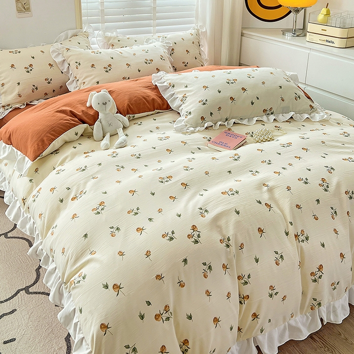 91家纺网 家纺一手货源 找家纺 澳梵 2023新款【怦然心动】系列-水洗棉麻双层纱四件套 花颂