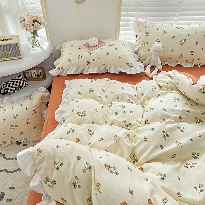 91家纺网 家纺一手货源 找家纺 澳梵 2023新款【怦然心动】系列-水洗棉麻双层纱四件套 花颂