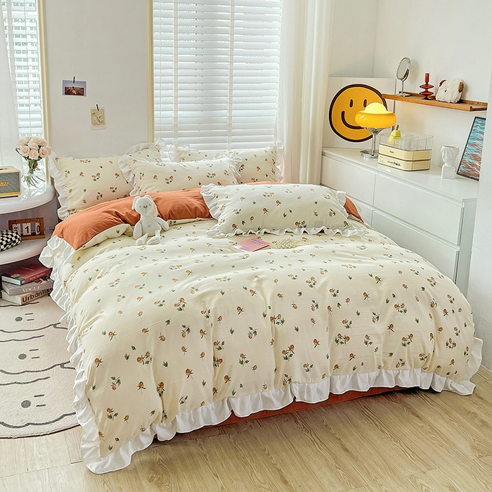 91家纺网 家纺一手货源 找家纺 澳梵 2023新款【怦然心动】系列-水洗棉麻双层纱四件套 花颂